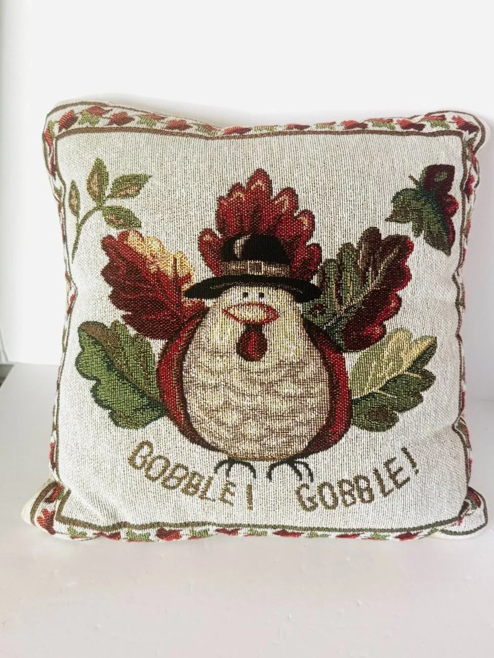 Turkey Gobble Gobble Woven Tapestry Throw Pillow 16x16